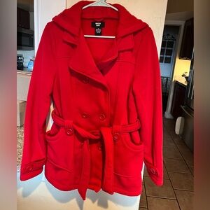 Miss Lili Vibrant Red Double-Breasted Pea Coat with Belt